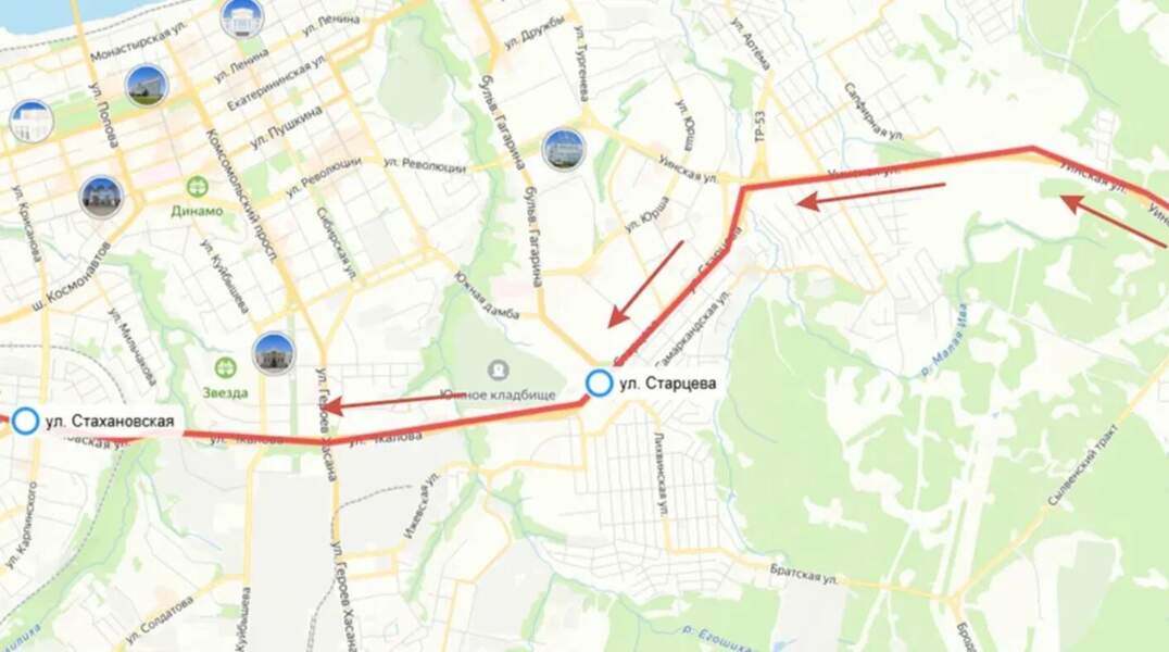 Схема движения автобусов во время фестиваля «Темные ночи» в Перми