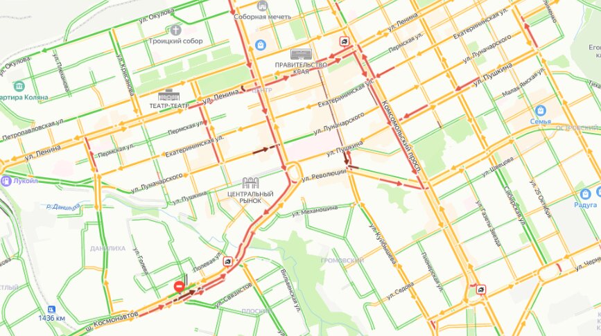 В Перми днём 28 января возникли пробки из-за многочисленных аварий
