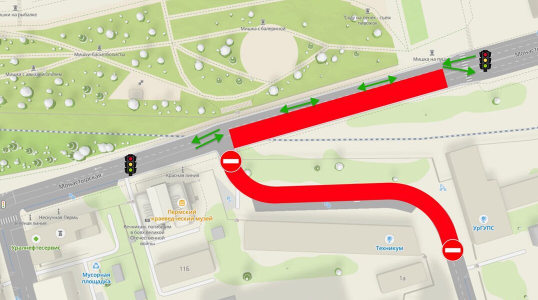 В Перми на десять месяцев перекроют движение на участке улицы Монастырской