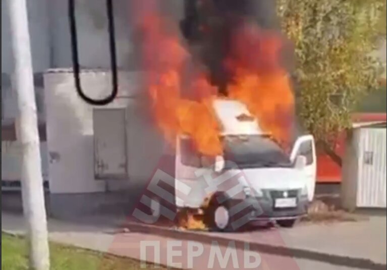 Пермяки засняли пылающую газель во дворе дома. Видео