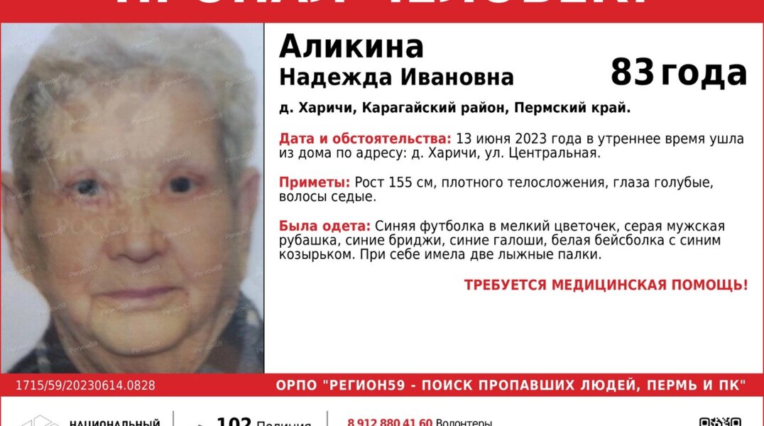 В Пермском крае без вести пропала 83-летняя пенсионерка с лыжными палками