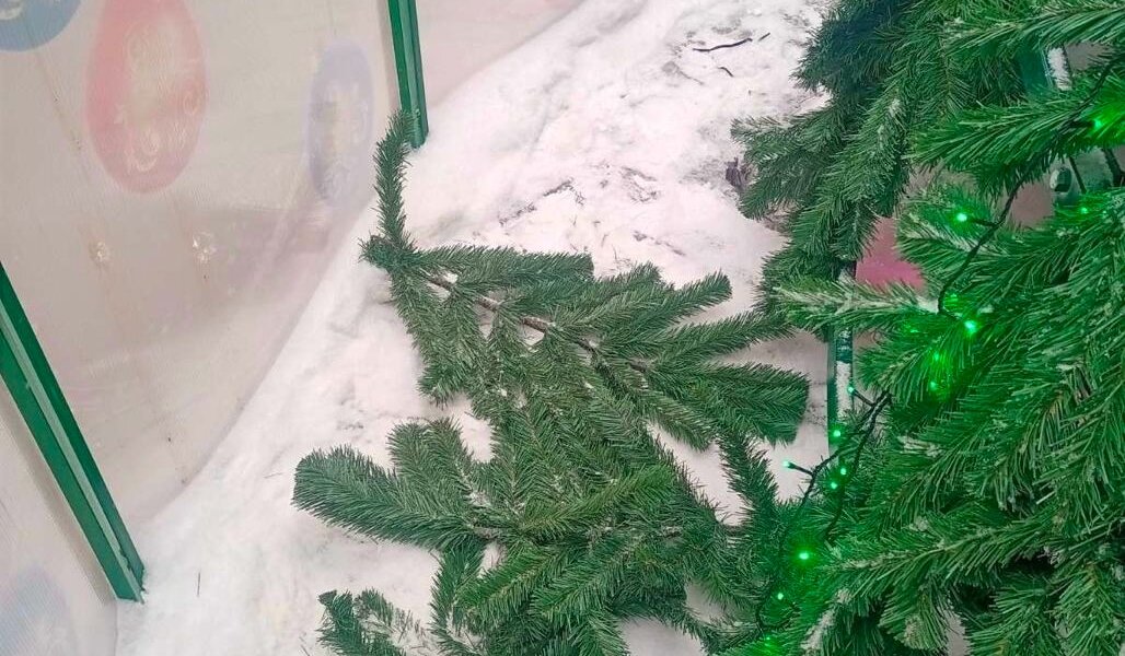 В Пермском крае вандалы снова разломали городскую елку. Фото