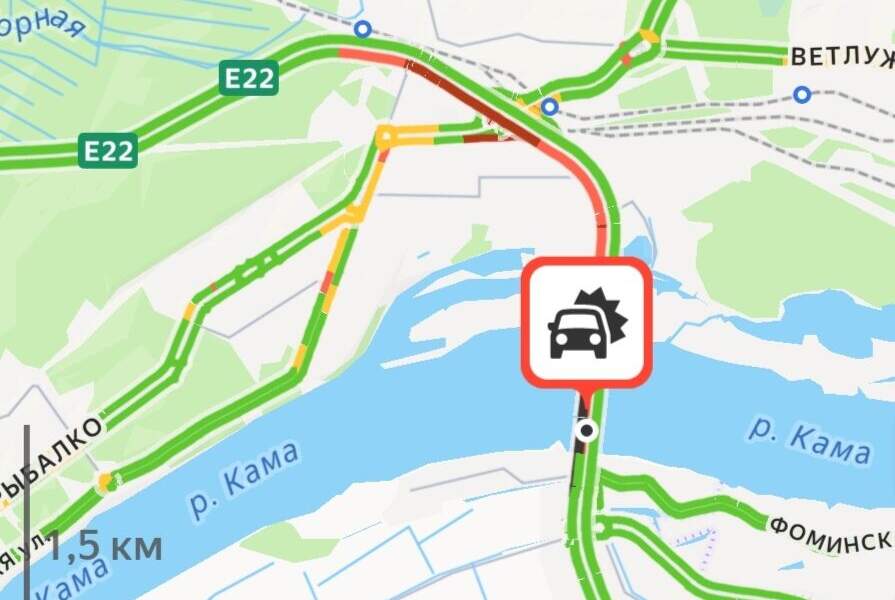 ​В Перми ДТП на Красавинском мосту парализовало движение на Западном обходе