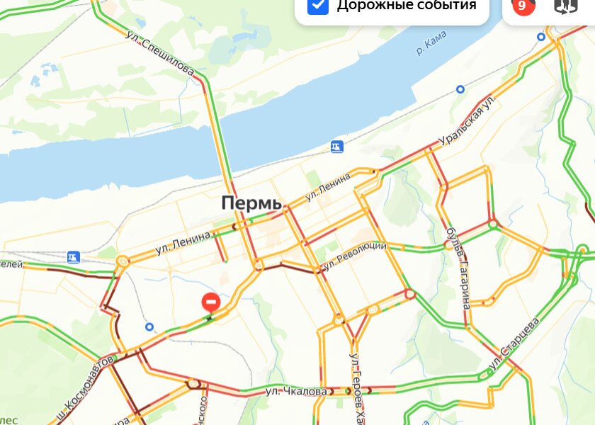 Пермь второе утро подряд встала в девятибалльных пробках