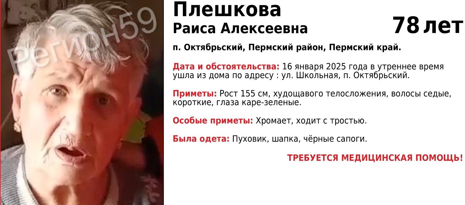 Фото: группа «Регион 59-поиск пропавших людей» в сети VK